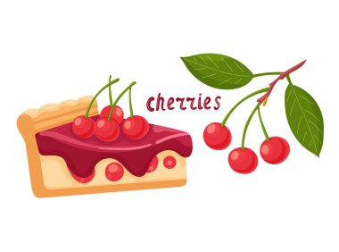 Kirazlar. İzole edilmiş arkaplan ile düz vektör clipart illüstrasyonu.