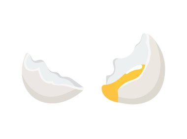 Kırık çiğ yumurta. İzole edilmiş arkaplan ile düz vektör clipart illüstrasyonu.