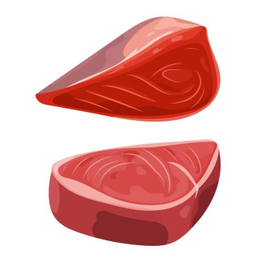 Ton balıklı biftek. Düz vektör clipart, izole edilmiş arkaplan ile illüstrasyon.