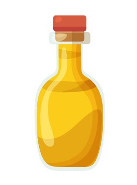 Cam Şişede Hardal Yağı. Düz vektör clipart, izole edilmiş arkaplan ile illüstrasyon.