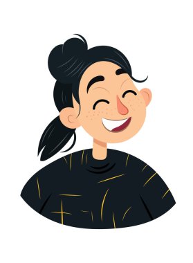 Tatlı çizgi film kadını. Düz vektör clipart, izole edilmiş arkaplan ile illüstrasyon.