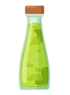 Şişede Wasabi sosu. Düz vektör clipart, izole edilmiş arkaplan ile illüstrasyon.