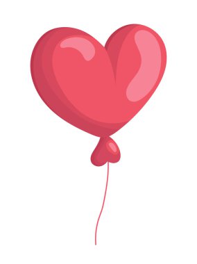 Kalp şeklinde balon. Düz vektör clipart, izole edilmiş arkaplan ile illüstrasyon.