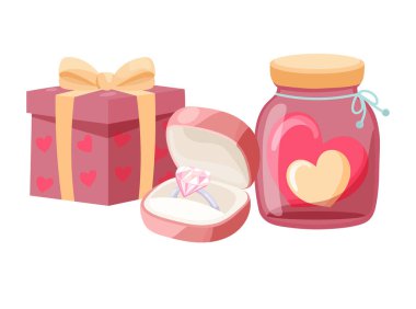 Sevgililer günü hediyesi. Düz vektör clipart, izole edilmiş arkaplan ile illüstrasyon.