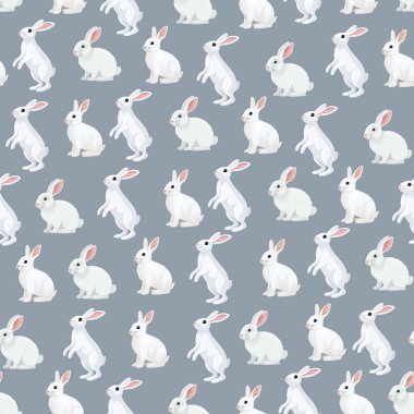 Beyaz tavşan pürüzsüz desen. Düz vektör clipart, izole edilmiş arkaplan ile illüstrasyon.