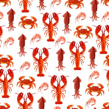 Kabuklu deniz hayvanları kusursuz desen. Düz vektör clipart, izole edilmiş arkaplan ile illüstrasyon.