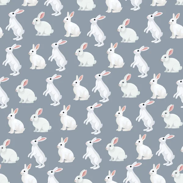Beyaz tavşan pürüzsüz desen. Düz vektör clipart, izole edilmiş arkaplan ile illüstrasyon.