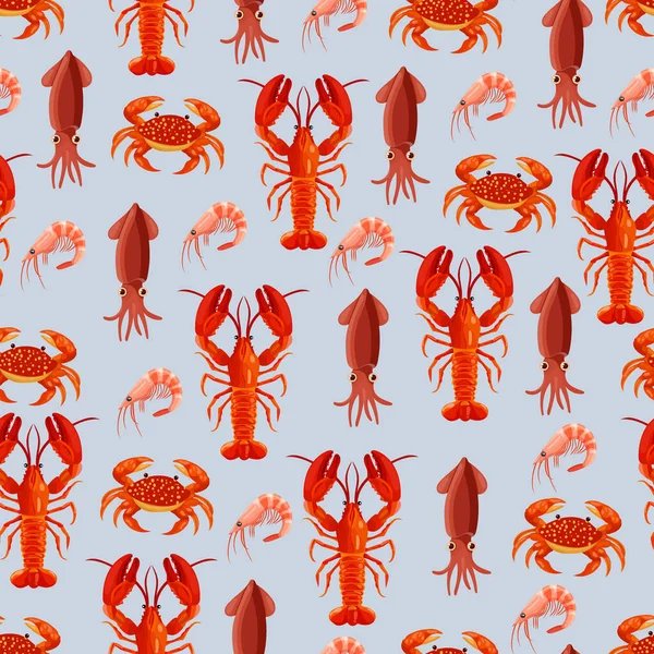 Kabuklu deniz hayvanları kusursuz desen. Düz vektör clipart, izole edilmiş arkaplan ile illüstrasyon.