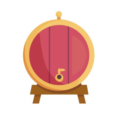 Şarap fıçısı. Düz vektör clipart, izole edilmiş arkaplan ile illüstrasyon.