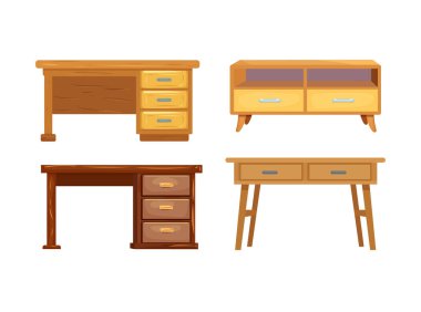 Masa takımı. Düz vektör clipart, izole edilmiş arkaplan ile illüstrasyon.