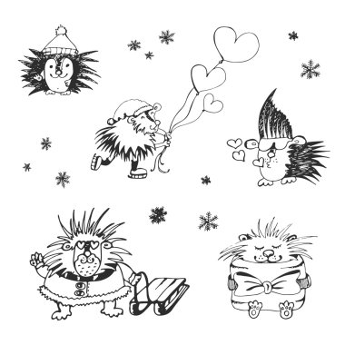 Kirpi ve kalpleri ile Sevgililer günü kartı.