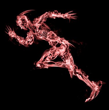 running man drawn with red smoke spirals