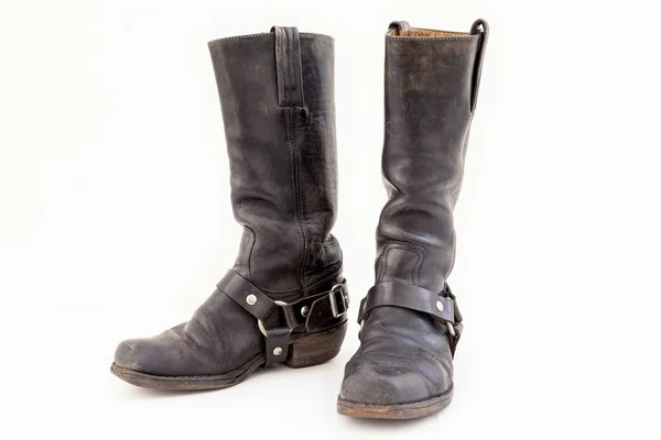 Paire noire de bottes vintage isolées sur fond blanc — Photo