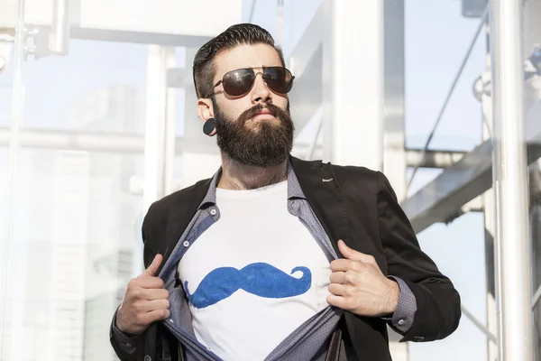 Young hipster superhero oversees capital — Stock Photo, Image