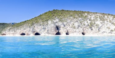 Cala Luna Panoraması Körfez Orosei Sardunya İtalya'mağaralar