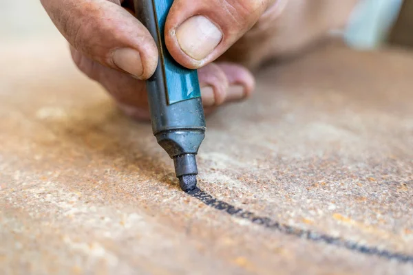 Close Hand Writing Black Marker Metal Panel — Stock Photo, Image