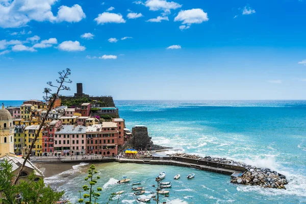 Panoramiczny Widok Wioskę Cinque Terre Vernazza Jest Jedną Najstarszych Wiosek — Zdjęcie stockowe