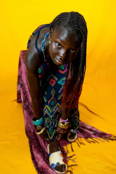 Portrait Young Cute African Teen Wearing Traditional Dress Studio Shot — Stock Photo, Image