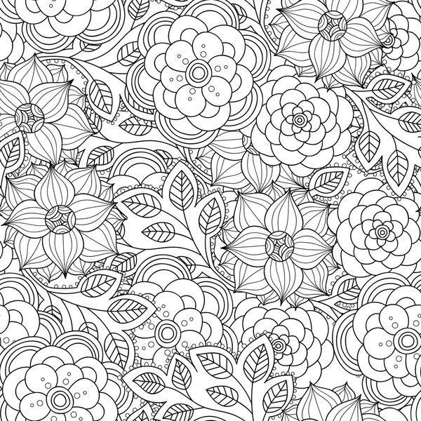 Doodle flores patrón sin costura . — Archivo Imágenes Vectoriales
