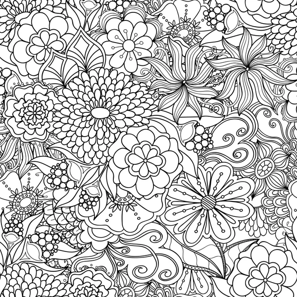 Doodle flores patrón sin costura . — Archivo Imágenes Vectoriales