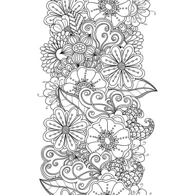 Vektör doodle çiçekler ve sorunsuz sınır bırakır.