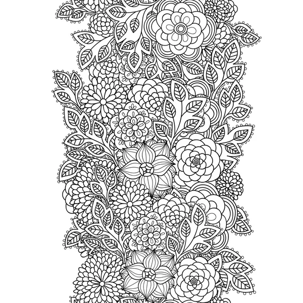 Vector doodle flowers and leaves seamless border. — Stock Vector