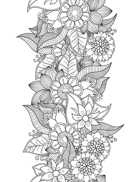 Vector doodle bloemen en bladeren van naadloze grens. — Stockvector