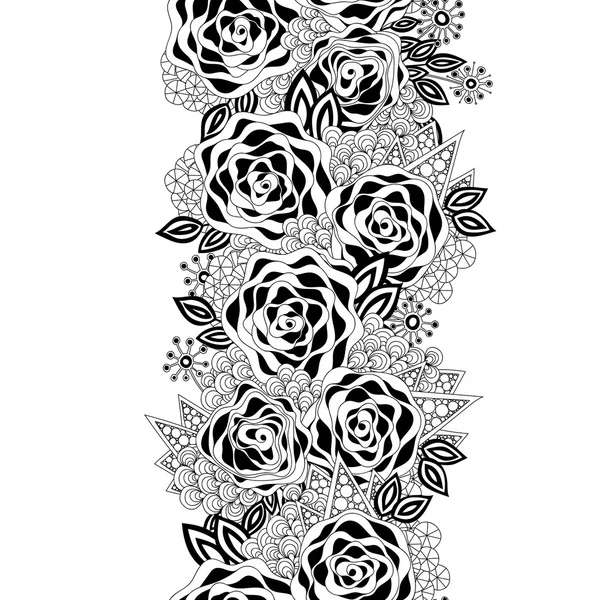 Fleurs vectorielles doodle et feuilles bordure transparente . — Image vectorielle