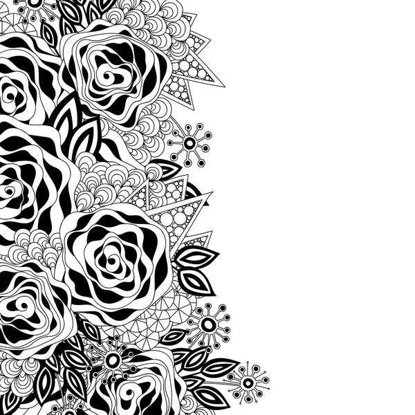 Çiçek ve yaprakları Dekoratif kenarlık doodle. — Stok Vektör