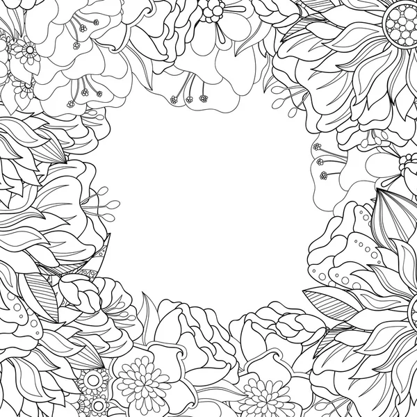 Doodle virágok és levelek keret. — Stock Vector