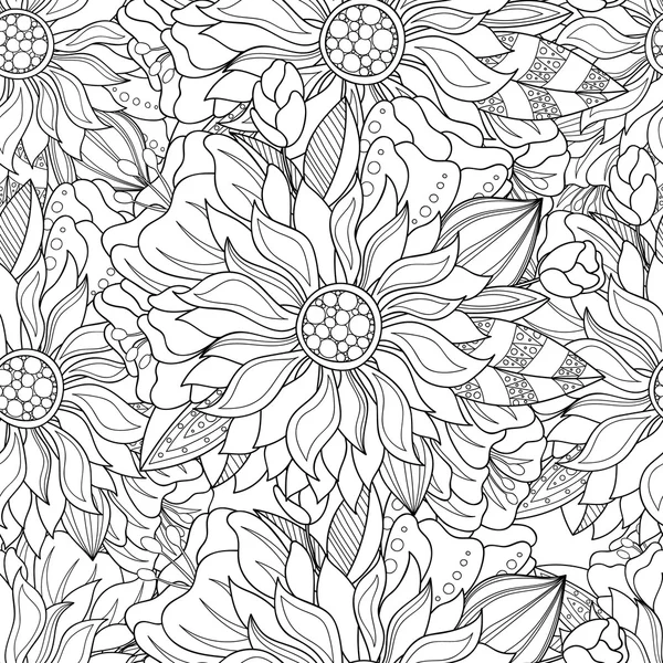 Doodle flores e folhas sem costura patten . — Vetor de Stock