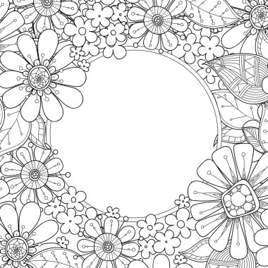 Çiçek ve yaprakları Dekoratif kenarlık doodle.