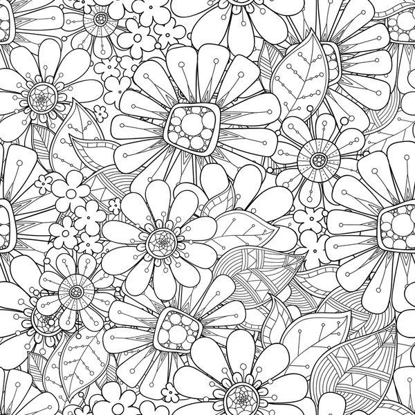 Doodle flores patrón sin costura . — Archivo Imágenes Vectoriales