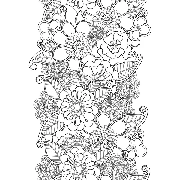 Doodle flores borda sem costura . — Vetor de Stock