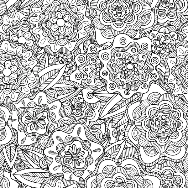 Doodle dibujado a mano flores y hojas vector fondo — Archivo Imágenes Vectoriales