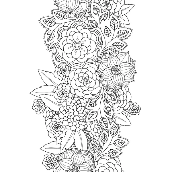 Doodle style flowers and leaves seamless border — Stock Vector