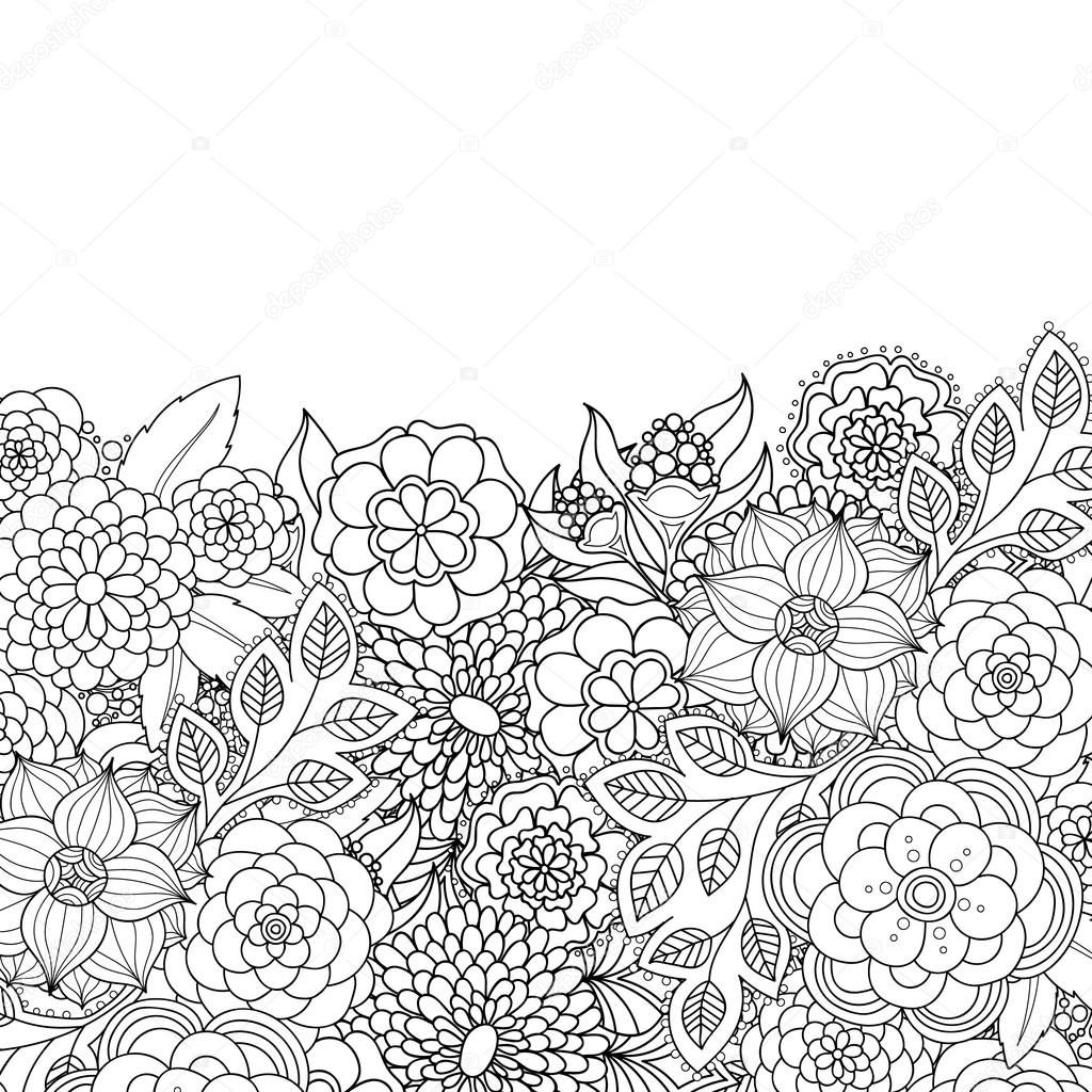Doodle flowers decorative element border