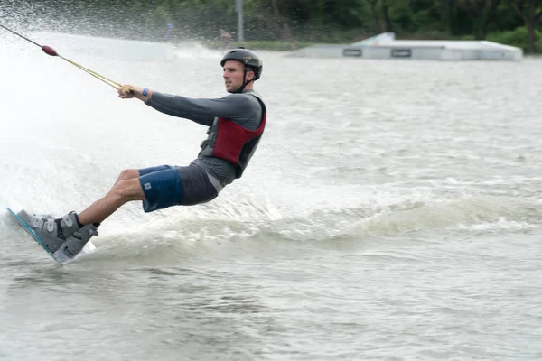 2017 September Bangkok Thailand Man Wake Boarding Lake Cable Zanook — Stock Photo, Image