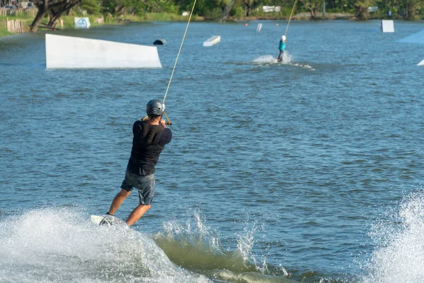 2017 April Bangkok Thailand Man Wake Boarding Lake Cable Zanook — Stock Photo, Image