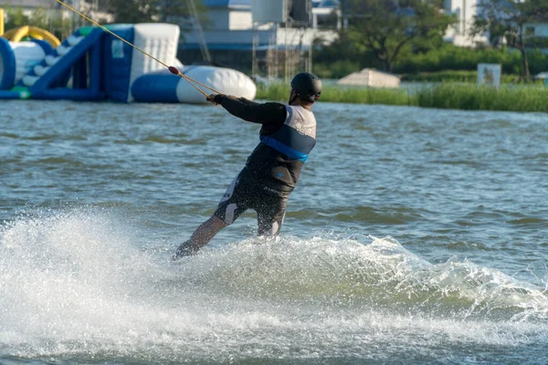 2017 April Bangkok Thailand Man Wake Boarding Lake Cable Zanook — Stock Photo, Image