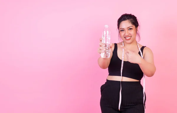 Concepto Pérdida Peso Gran Tamaño Mujer Gorda Gorda Gorda Con —  Fotos de Stock