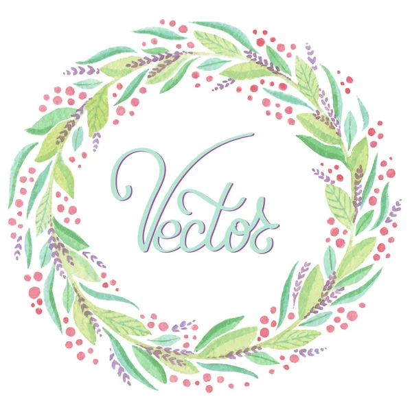 Güzel vektör yeşil yaprakları ile suluboya çelenk