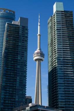 Toronto, Kanada - 30 Ocak 2016: Toronto Cn Tower binalar arasında