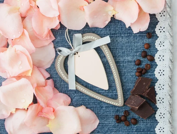 Valentine's day  background. Denim blue background with soft pin — Stock fotografie