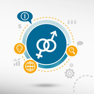 Erkek ve dişi simgesi ve yaratıcı tasarım öğeleri