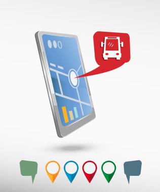 Otobüs simgesi ve perspektif smartphone vektör gerçekçi