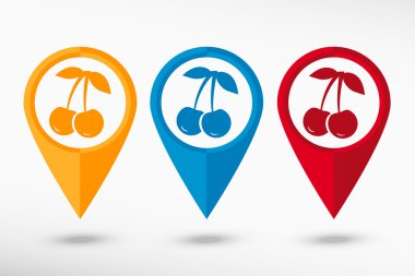 Kiraz simge harita işaretçi, vektör çizim. Düz tasarım stili