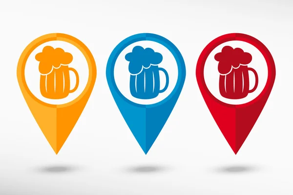 Bira kupa simge harita işaretçi, vektör çizim. Düz tasarım styl
