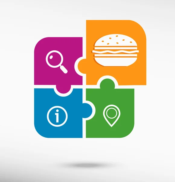 Icono de signo de hamburguesa en rompecabezas colorido — Archivo Imágenes Vectoriales