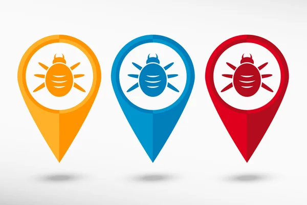 Bug icône carte pointeur, illustration vectorielle — Image vectorielle